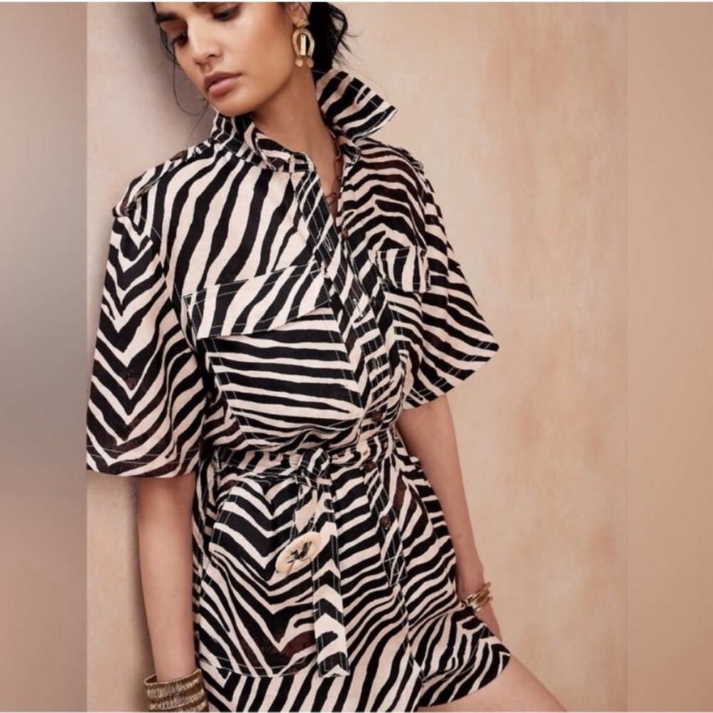 Banana Republic Linen Oversized Zebra Shorts Romper NWOT